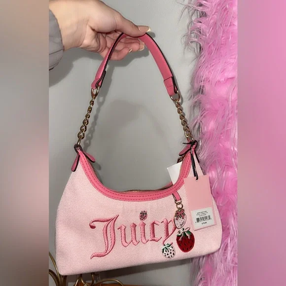 Juicy Couture Pink Strawberry Embroidered Shoulder Bag NWT - Picture 1 of 2
